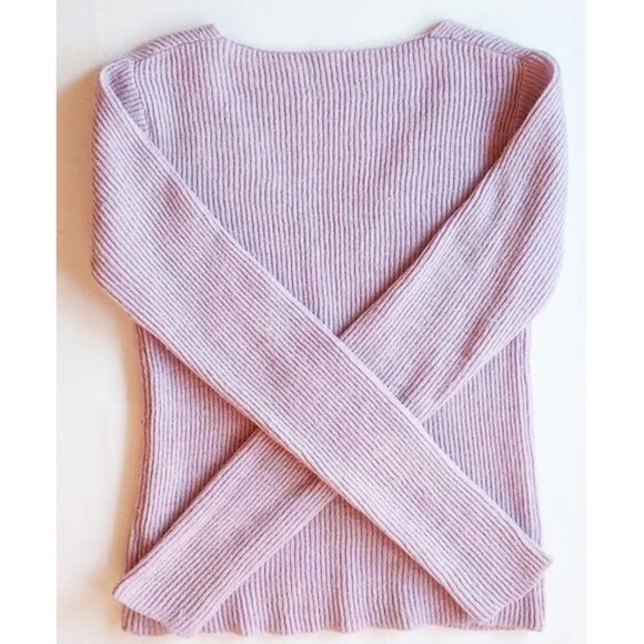 *50off3* Shein V-Neck Soft Ribbed Knit Long Sleeve Sweater M Lavender Heather - Picture 2 of 3